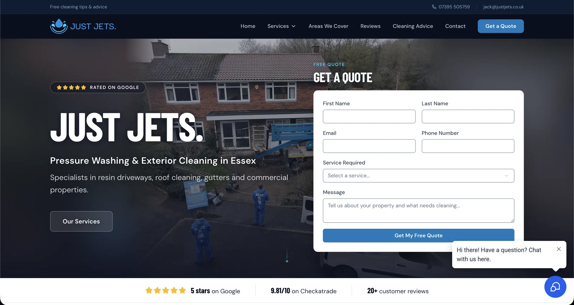 Just Jets website, built by Conolink